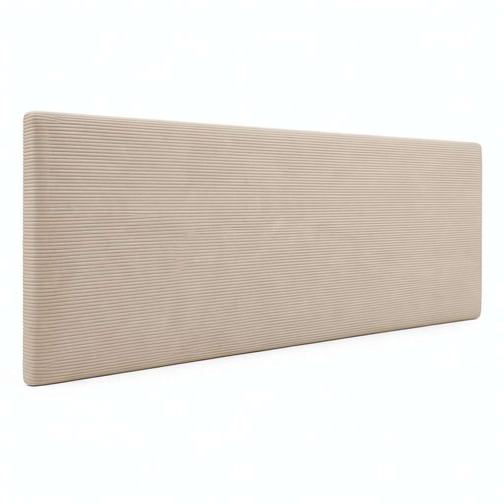 Lit, en velours côtelé, rembourré, coloris beige, pour la chambre