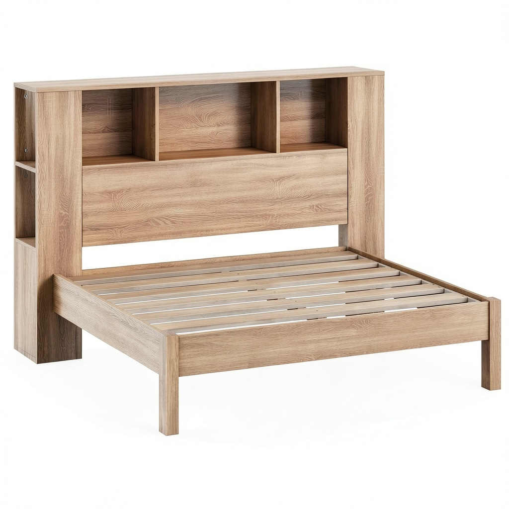 Lit, en chêne, avec rangement, 140 x 18,5 x 104,5 cm, pour la chambre