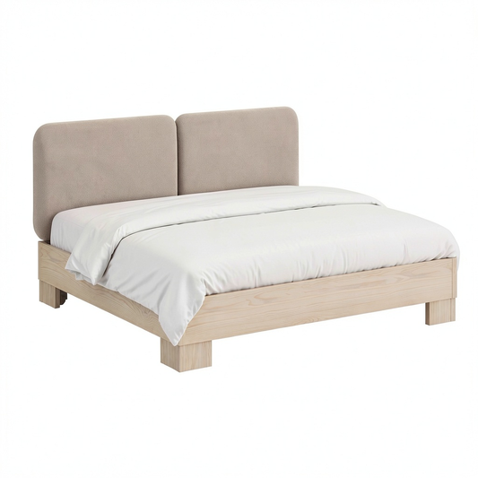 Lit, en tissu, coloris beige, pour la chambre