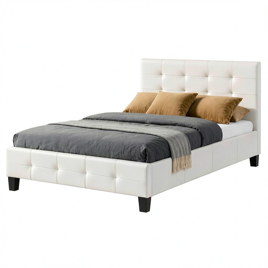 Lit, avec sommier, 1 place, 120 x 190 cm, coloris blanc, pour la chambre