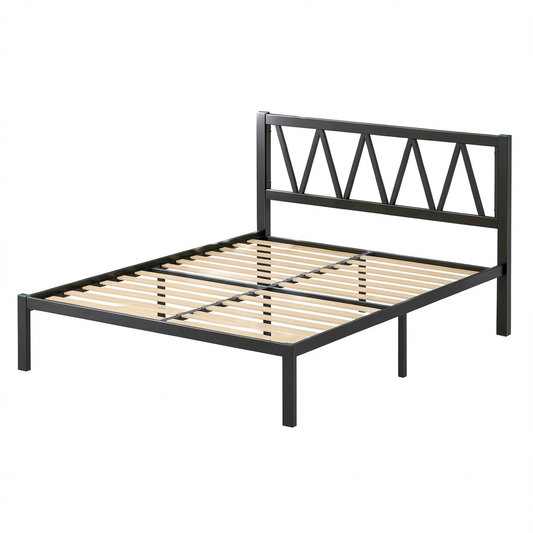Lit, avec rangement, avec sommier, en métal, coloris noir, 140 x 190 cm, pour la chambre