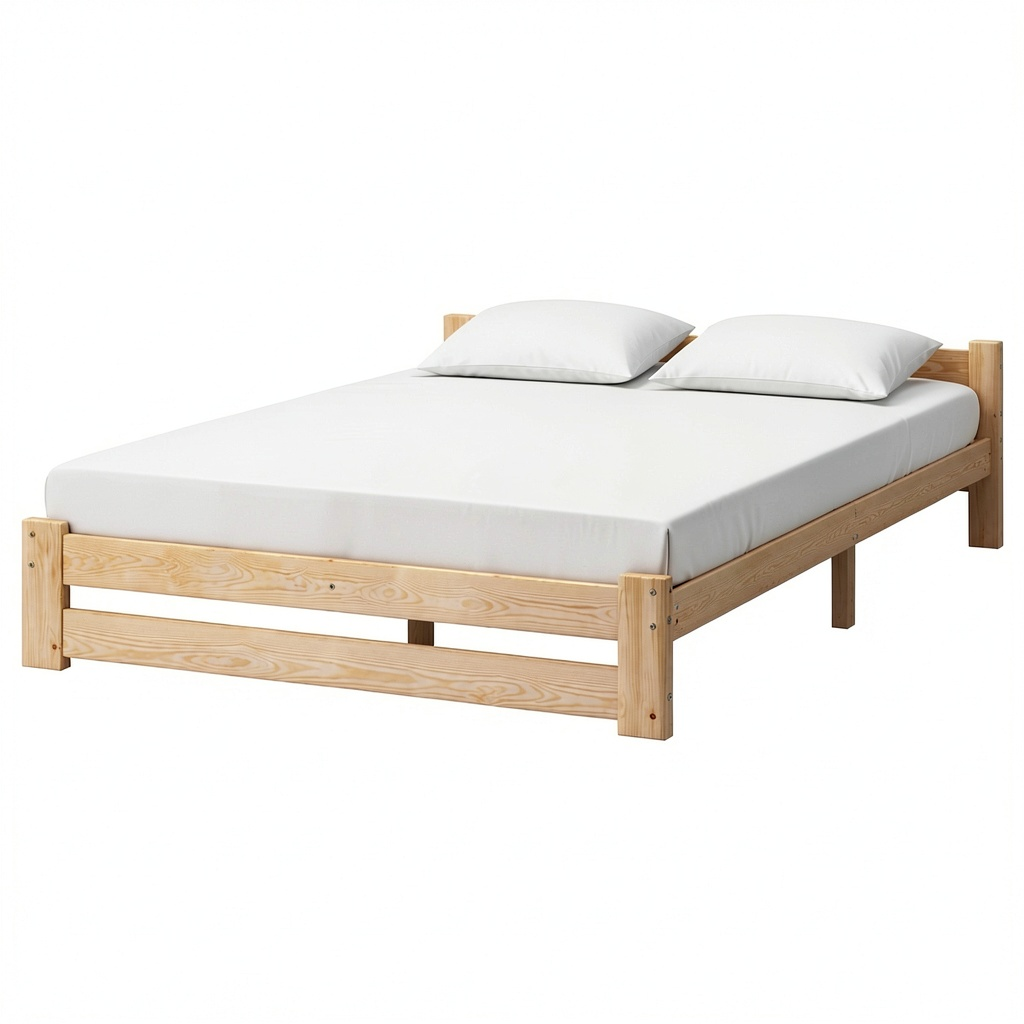 Lit, avec sommier, en bois massif, coloris naturel, 200 x 140 cm, pour la chambre