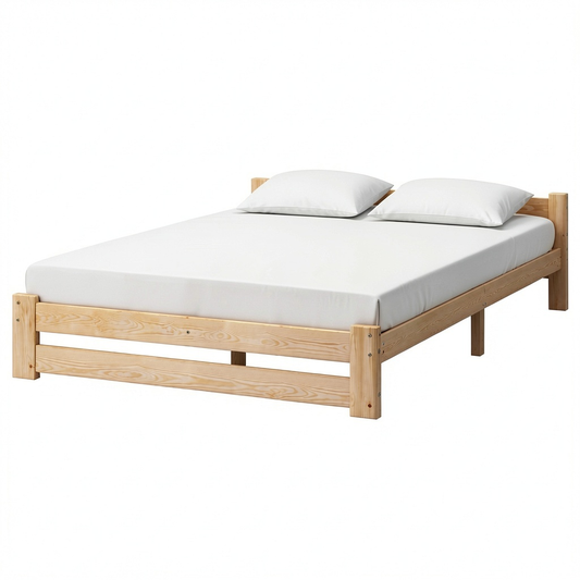 Lit, avec sommier, en bois massif, coloris naturel, 200 x 140 cm, pour la chambre