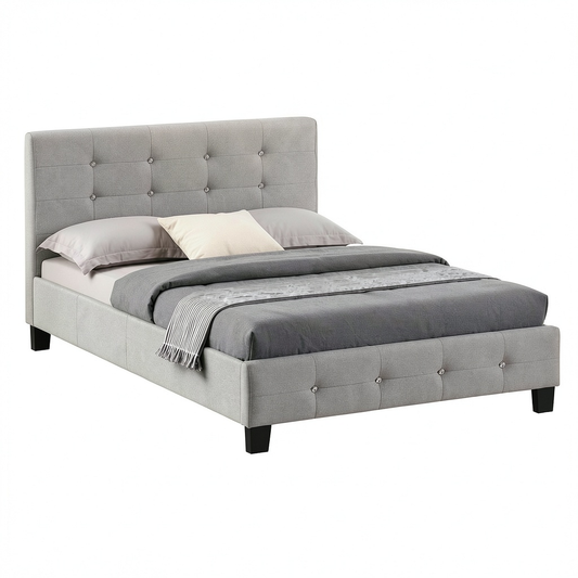 Lit, avec sommier, en tissu, 1 place, 120 x 190 cm, coloris gris, pour la chambre