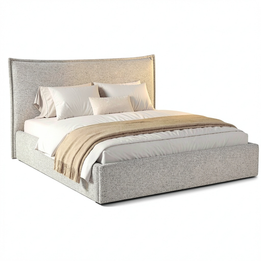 Lit coffre, 180 x 200 cm, avec rangement, avec sommier, rembourré, en tissu, coloris beige, pour la chambre